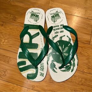 FARM RIO × Havianas Siri Green White Flip Flop Sandals Size 37/38 VGUC